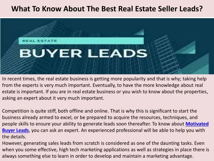 what to know about the best real estate seller leads