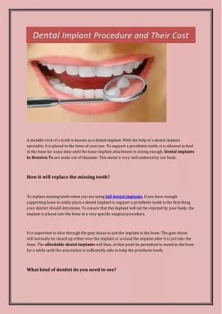 dental implant procedure and their cost
