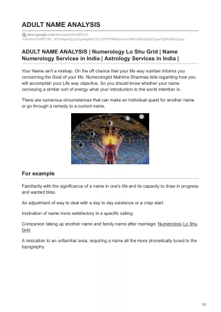 ADULT NAME ANALYSIS - Numerologist Mahima Sharmaa