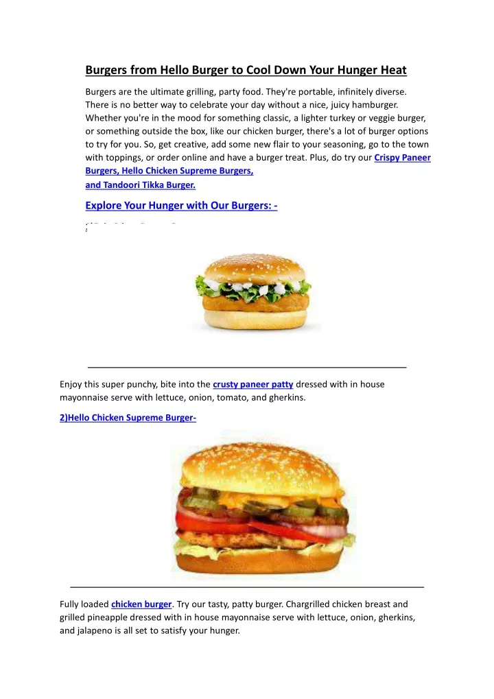 burgers from hello burger to cool down your