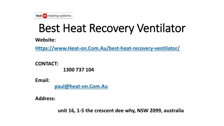 best heat recovery v entilator