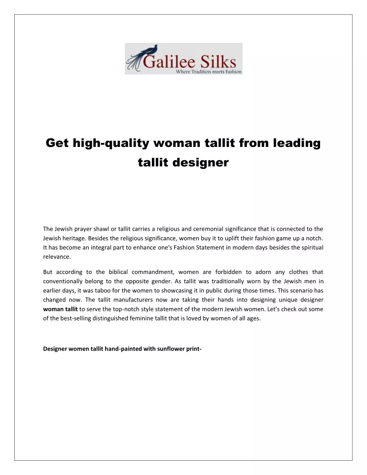 get high quality woman tallit from leading tallit