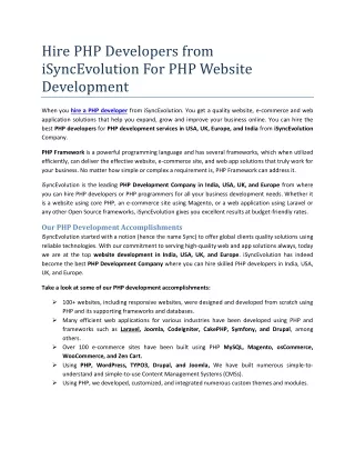 Hire PHP Developers from iSyncEvolution For PHP Website Development