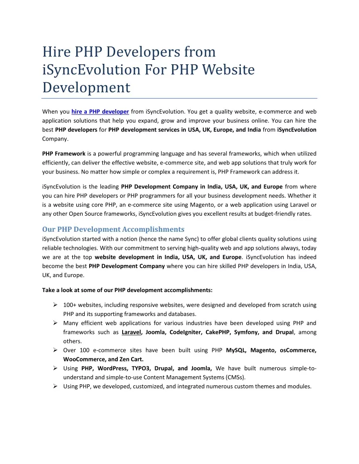 hire php developers from isyncevolution