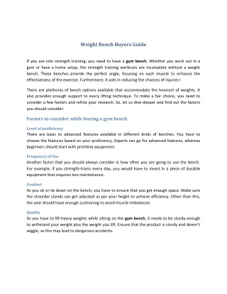 Weight Bench Buyers Guide