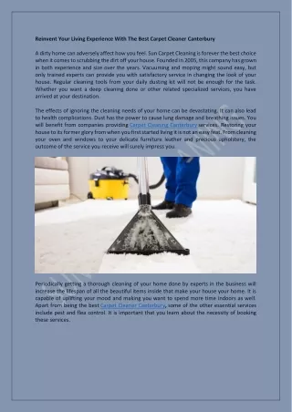 Reinvent Your Living Experience With The Best Carpet Cleaner Canterbury
