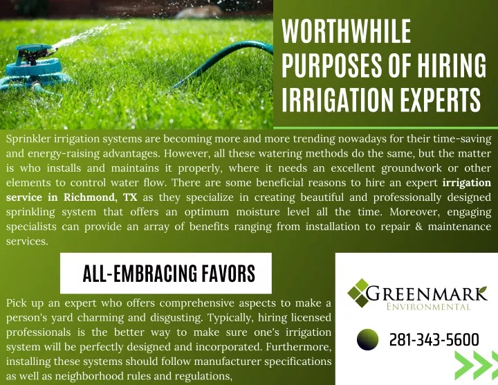 worthwhile purposes of hiring irrigation experts
