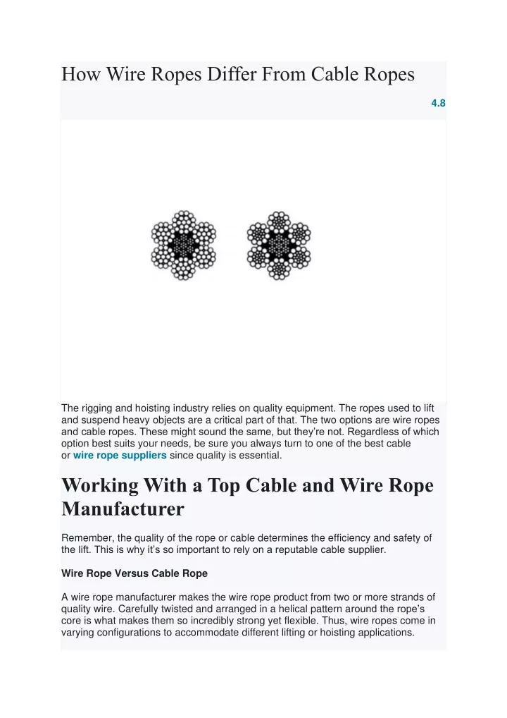 how wire ropes differ from cable ropes