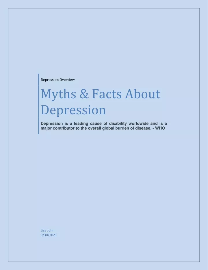 depression overview myths facts about depression