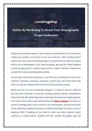 Online By Marketing To Reach Your Demographic Target Audiences