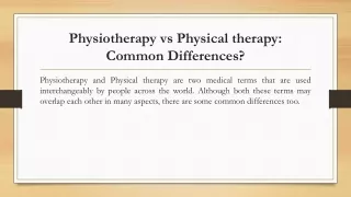 Physiotherapy vs Physical therapy