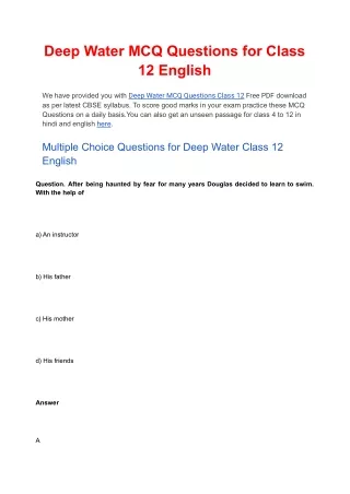 deep water mcq questions for class 12 english