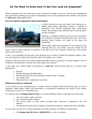 Do You Want To Know How To Get Your Junk Car Inspected?