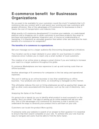 e commerce benefit for businesses organizations