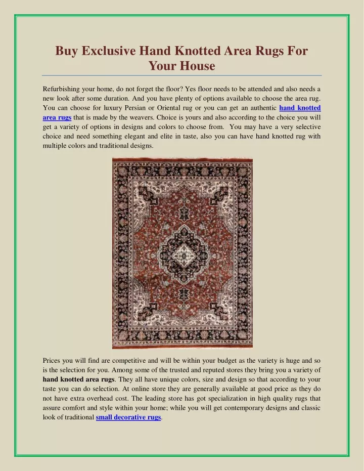 buy exclusive hand knotted area rugs for your