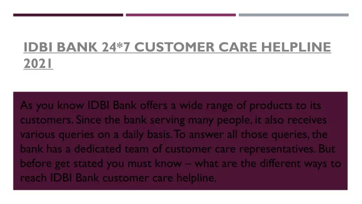 idbi bank 24 7 customer care helpline 2021