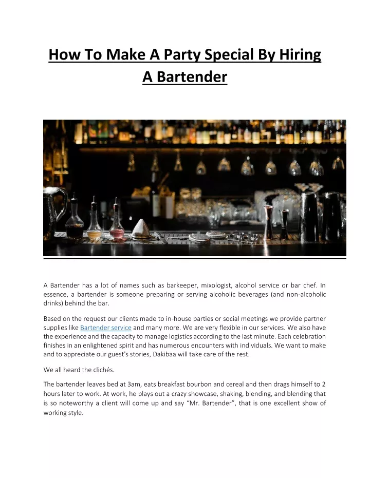 how to make a party special by hiring a bartender