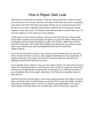 How to Repair Slab Leak