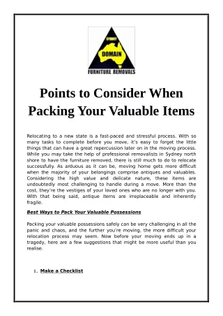 points to consider when packing your valuable