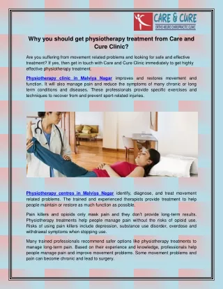 Physiotherapy centres in Malviya Nagar