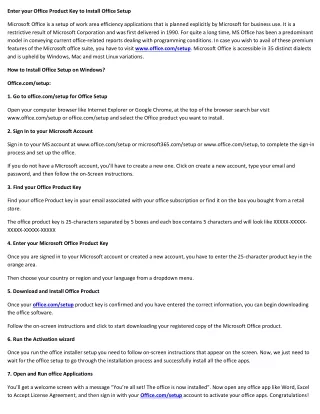 Enter your Office Product Key to Install Office Setup