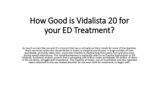 how good is vidalista 20 for your ed treatment