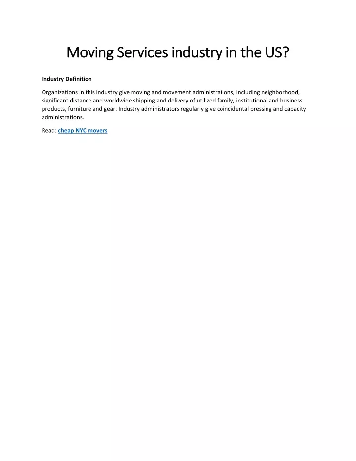 moving services industry in the us moving