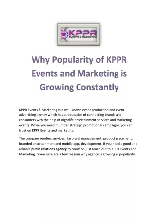 Why Popularity of KPPR Events and Marketing is Growing Constantly?