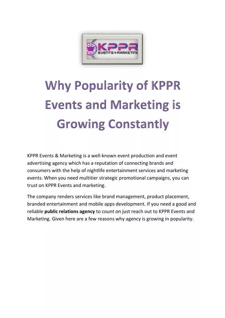 kppr events marketing is a well known event