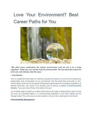 Love Your Environment ? Best Career Paths for You