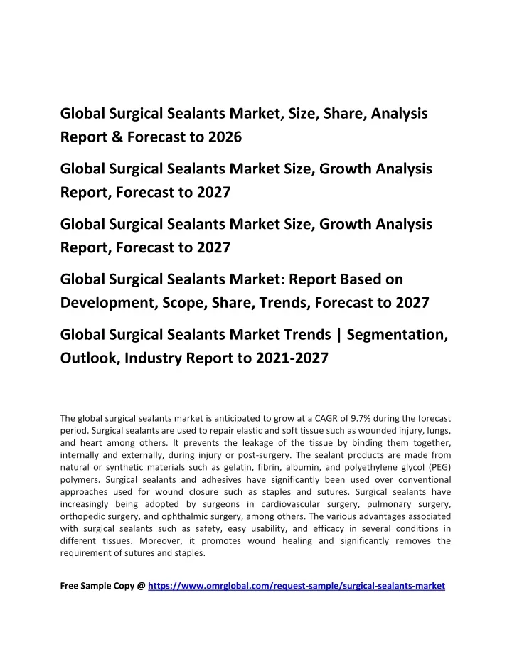global surgical sealants market size share