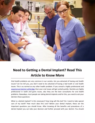 Need to Getting a Dental Implant Read This Article to Know More