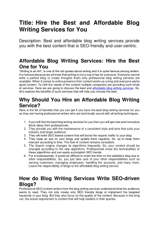 Hire the Best and Affordable Blog Writing Services for You