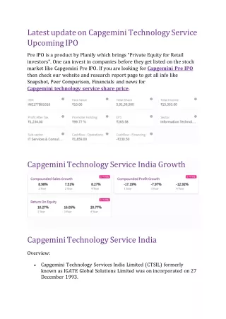 Latest update on Capgemini Technology Service Share Price