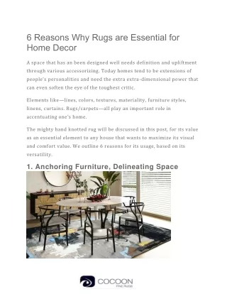 6 Reasons Why Rugs are Essential for Home Decor | Cocoon Fine Rugs