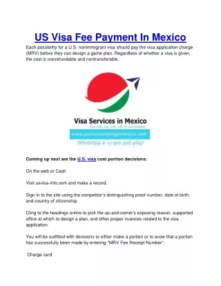 US Visa Fee Payment In Mexico