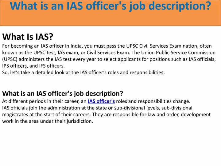 what is an ias officer s job description
