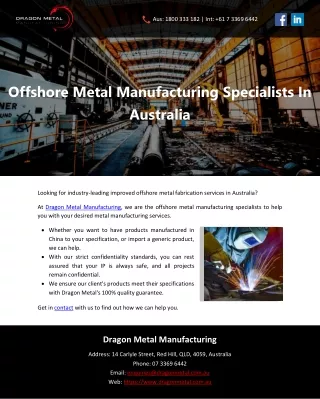 Offshore Metal Manufacturing Specialists In Australia