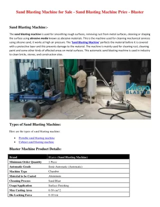 Sand Blasting Machine for Sale - Sand Blasting Machine Price - Blaster