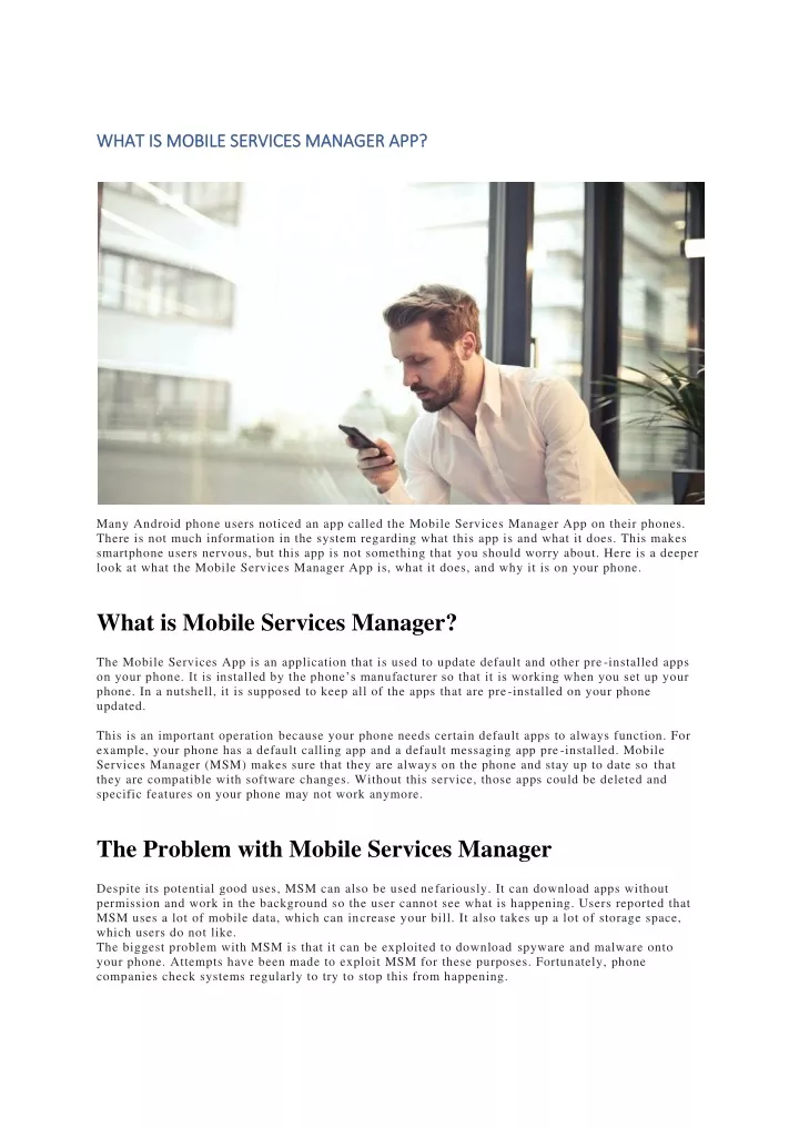 what is mobile services manager app what