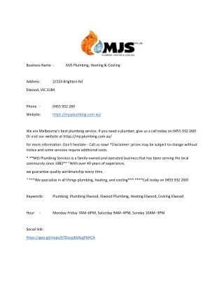 MJS Plumbing, Heating & Cooling