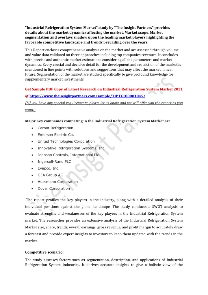 industrial refrigeration system market study