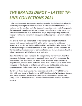 THE BRANDS DEPOT – LATEST TP-LINK COLLECTIONS 2021