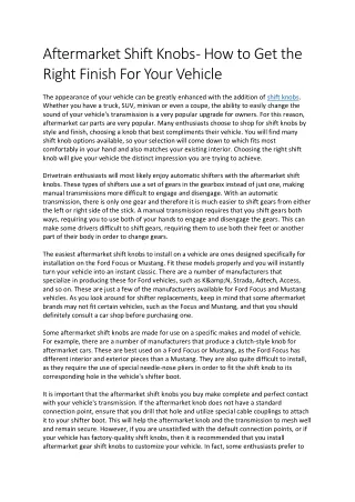 aftermarket shift knobs how to get the right