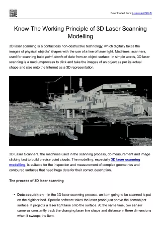 Know the working principle of 3D laser scanning modelling
