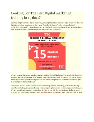 Looking For The Best Digital marketing training in 15 days