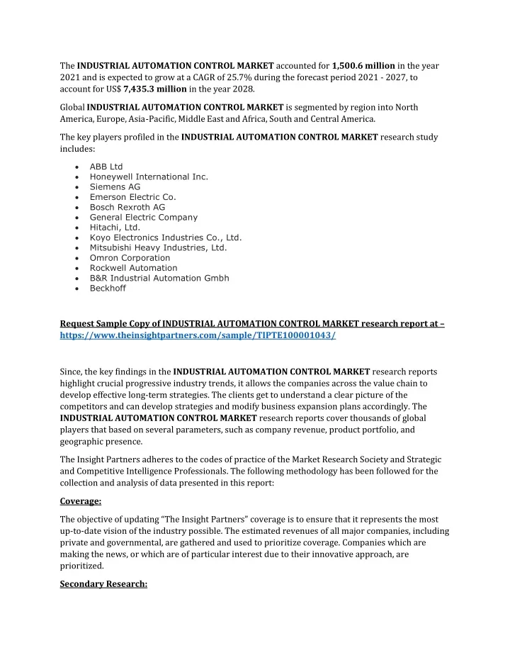 the industrial automation control market