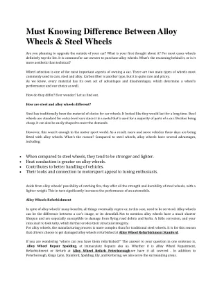 Must Knowing Difference Between Alloy Wheels & Steel Wheels