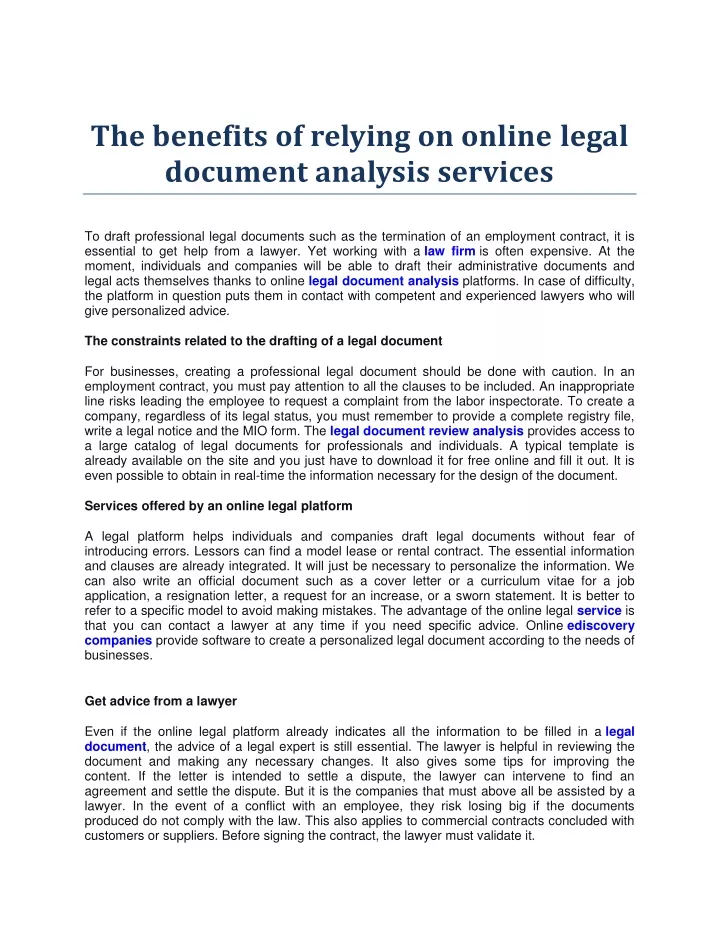 the benefits of relying on online legal document