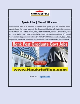 Apsrtc Jobs | Naukrioffice.com